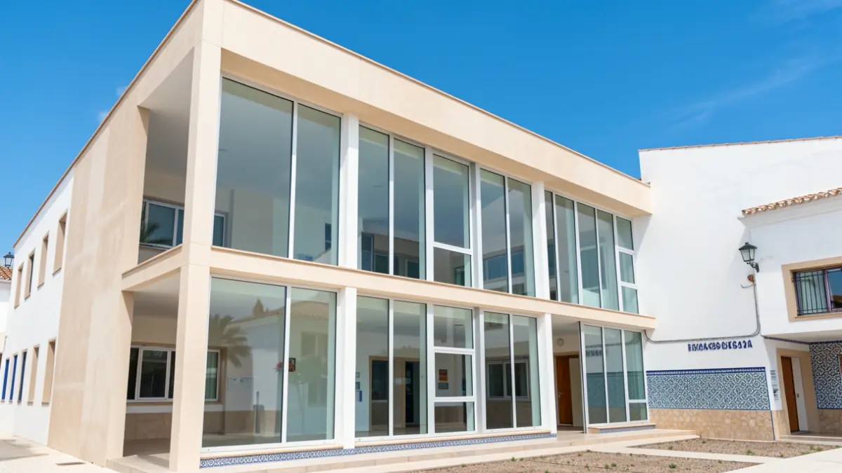 Facade of an educational center in Lucena with recent improvements.