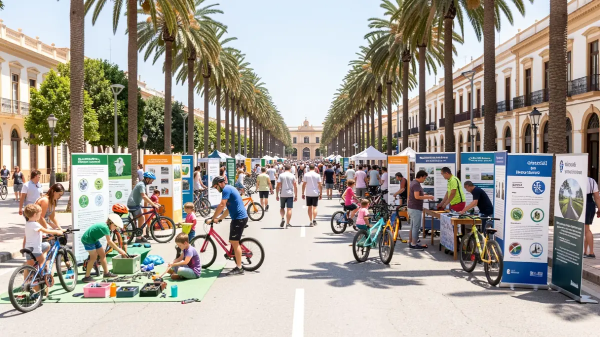 Imagen del Paseo del Parque de Málaga cerrado al tráfico para actividades de movilidad sostenible y seguridad vial.