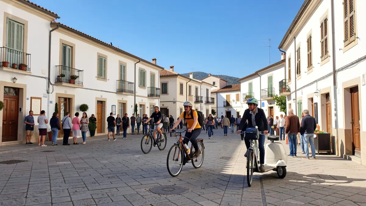 Imagen de personas en bicicleta y patinete en una plaza de Martos durante la Semana Europea de la Movilidad.