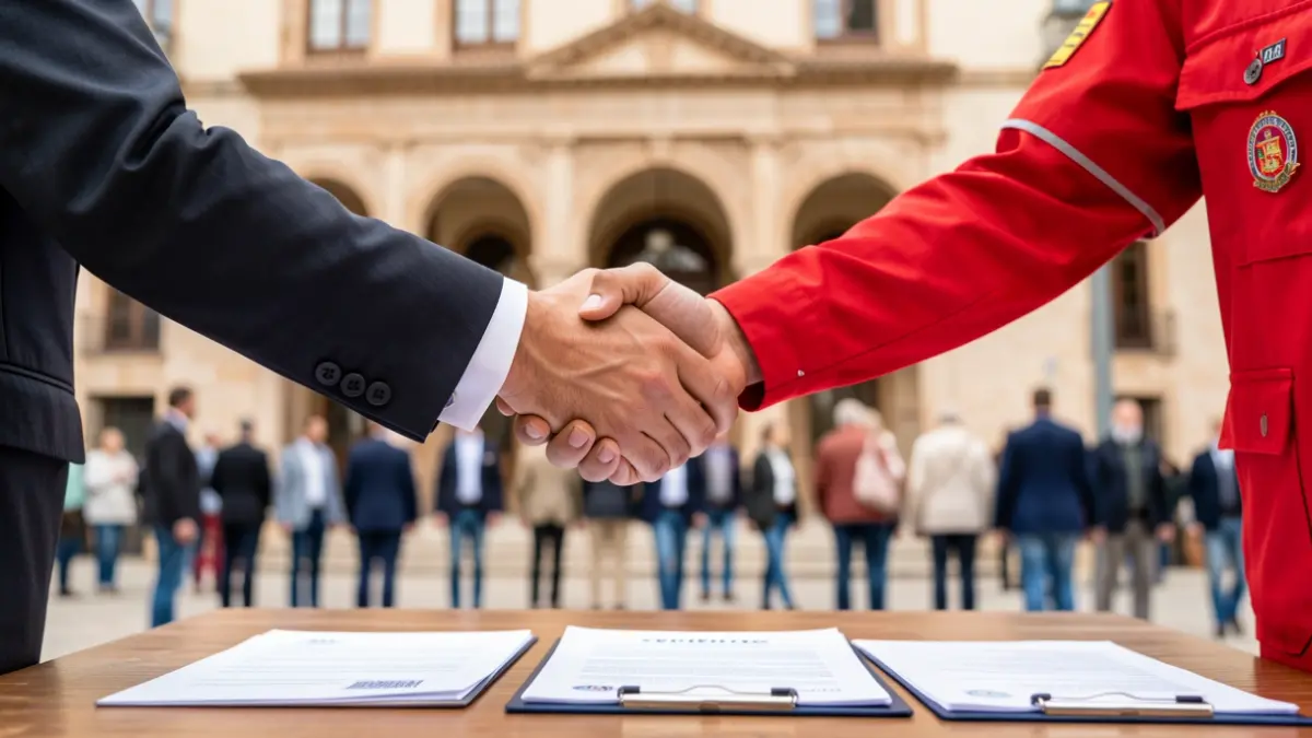 Image of the signing of an agreement between the Martos City Council and the Red Cross.