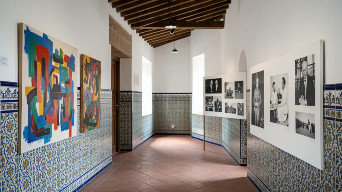 Interior of the El Rocío Hermitage House with the 'Sagrada' and 'Traslado' exhibitions.