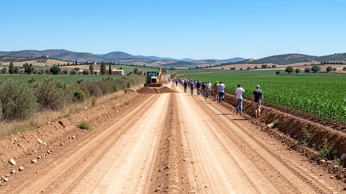Imagen de las obras de mejora del Camino de las Alcaicerías en Güevéjar.