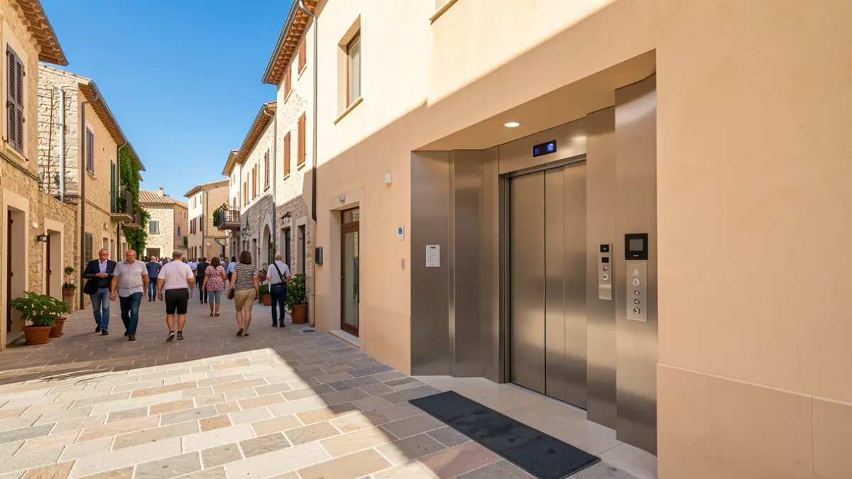 Imagen de un edificio residencial con un ascensor exterior instalado para mejorar la accesibilidad.