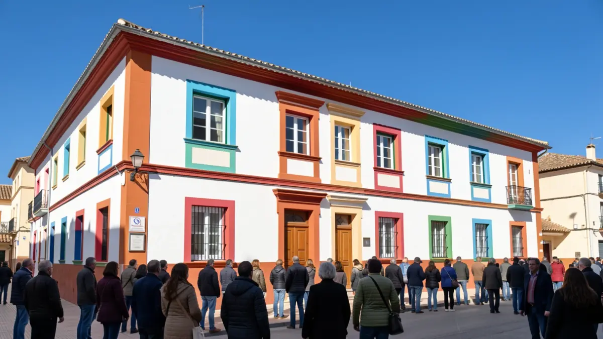 Fachada de un colegio público andaluz con mejoras recientes.