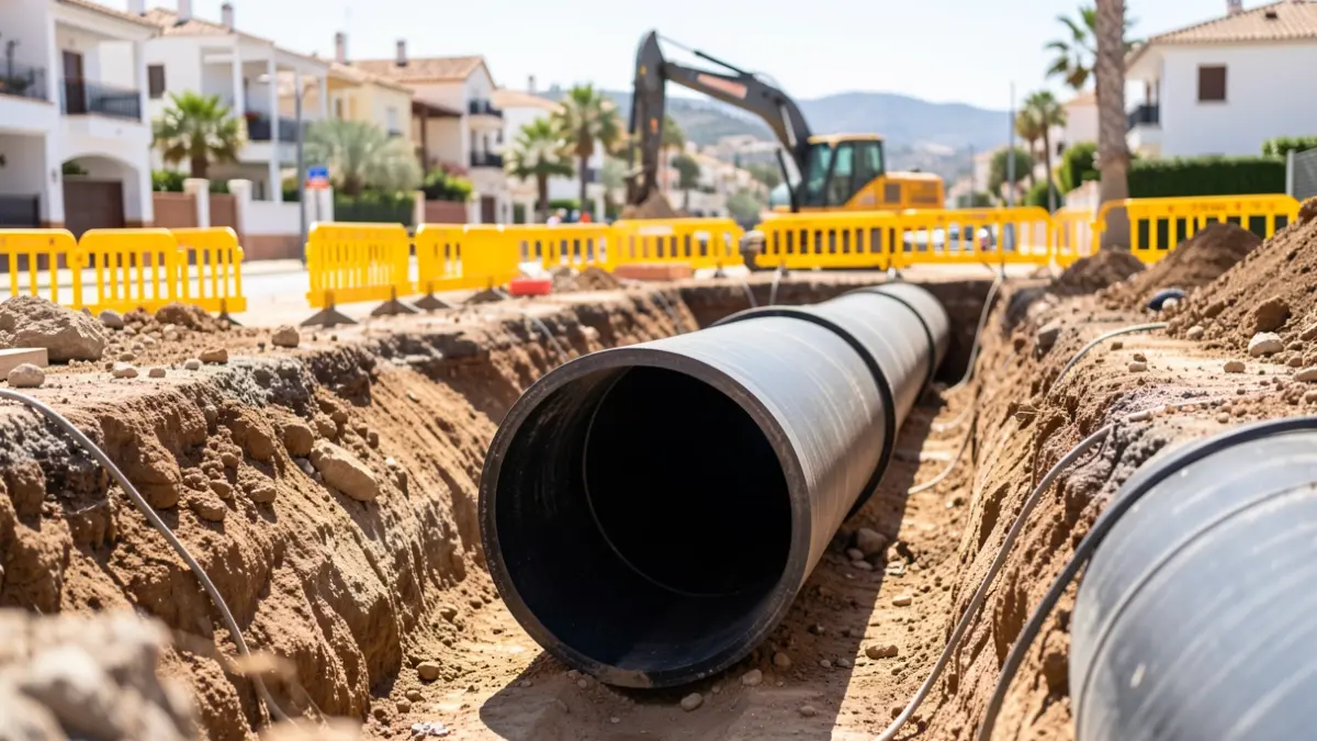 Water pipe renovation works in the El Coto urbanization of Mijas.