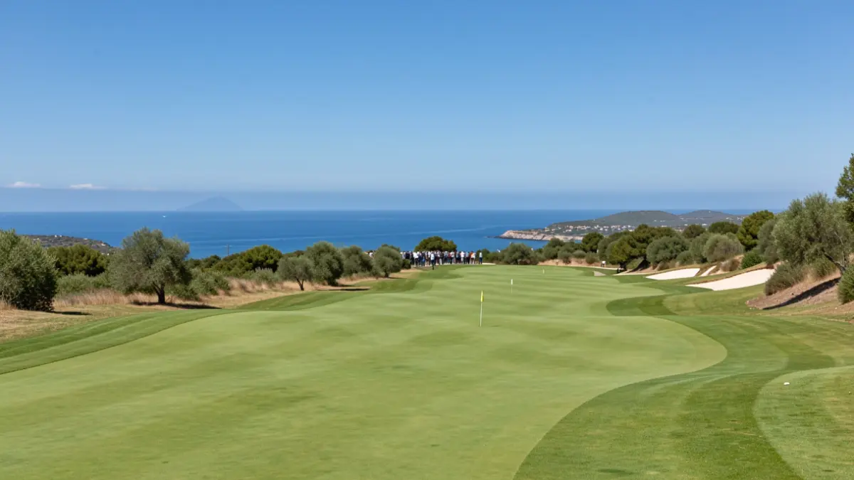 Golf course in Mijas with the Mediterranean Sea in the background.