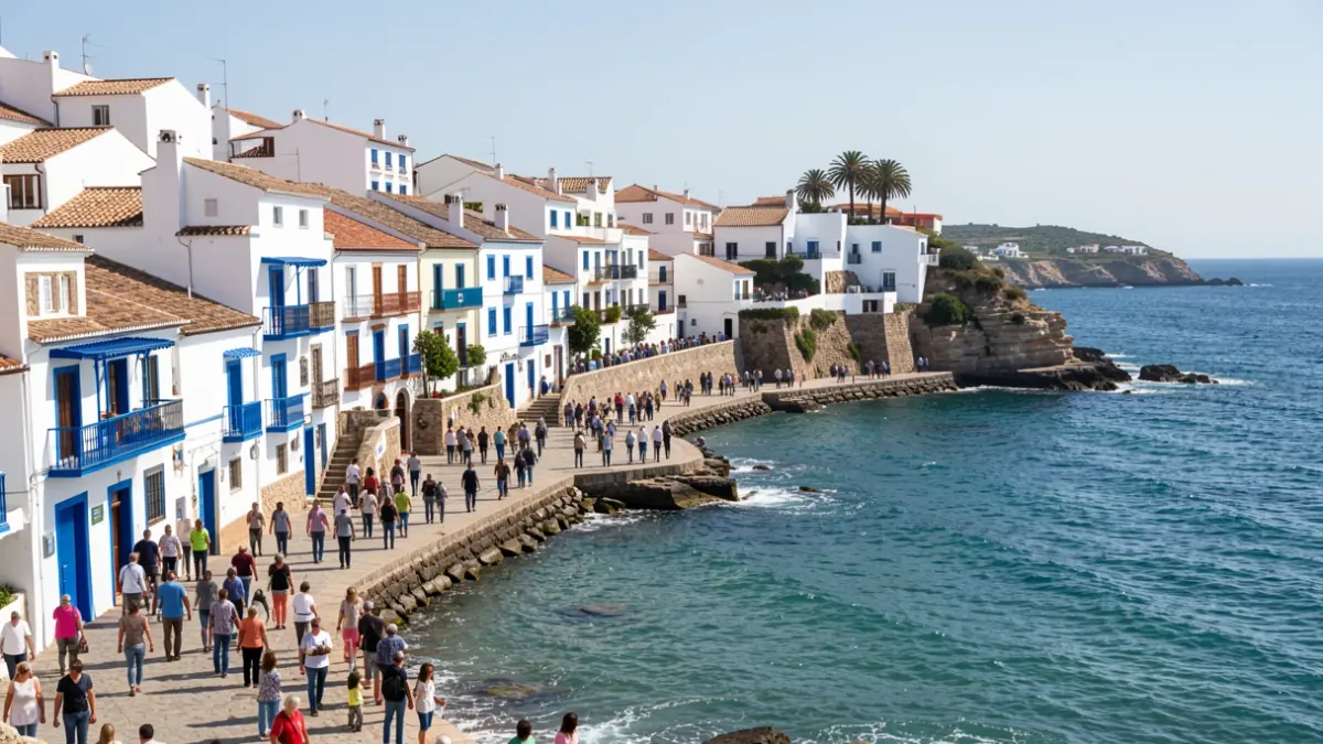 Generic image of an Andalusian coastal town with white houses and the Mediterranean Sea.