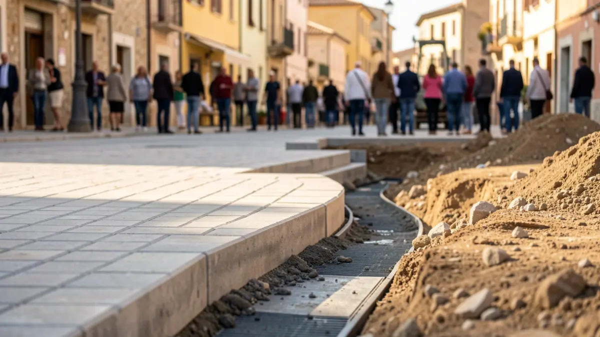 Image of a construction project improving pavement and urban infrastructure in a square.