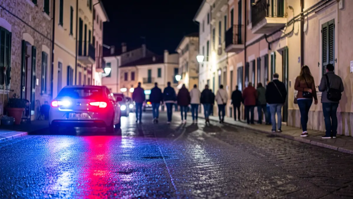 Imagen genérica de luces de emergencia policiales reflejando en asfalto mojado por la noche.