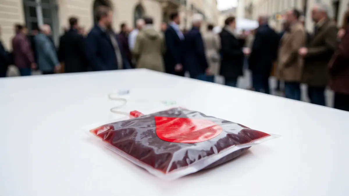 Imagen genérica de una bolsa de sangre con el símbolo de una gota roja.