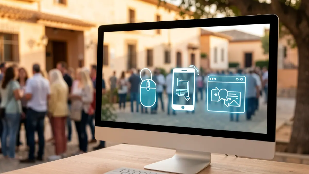 Generic image of a computer screen showing digital skills icons in a community center.