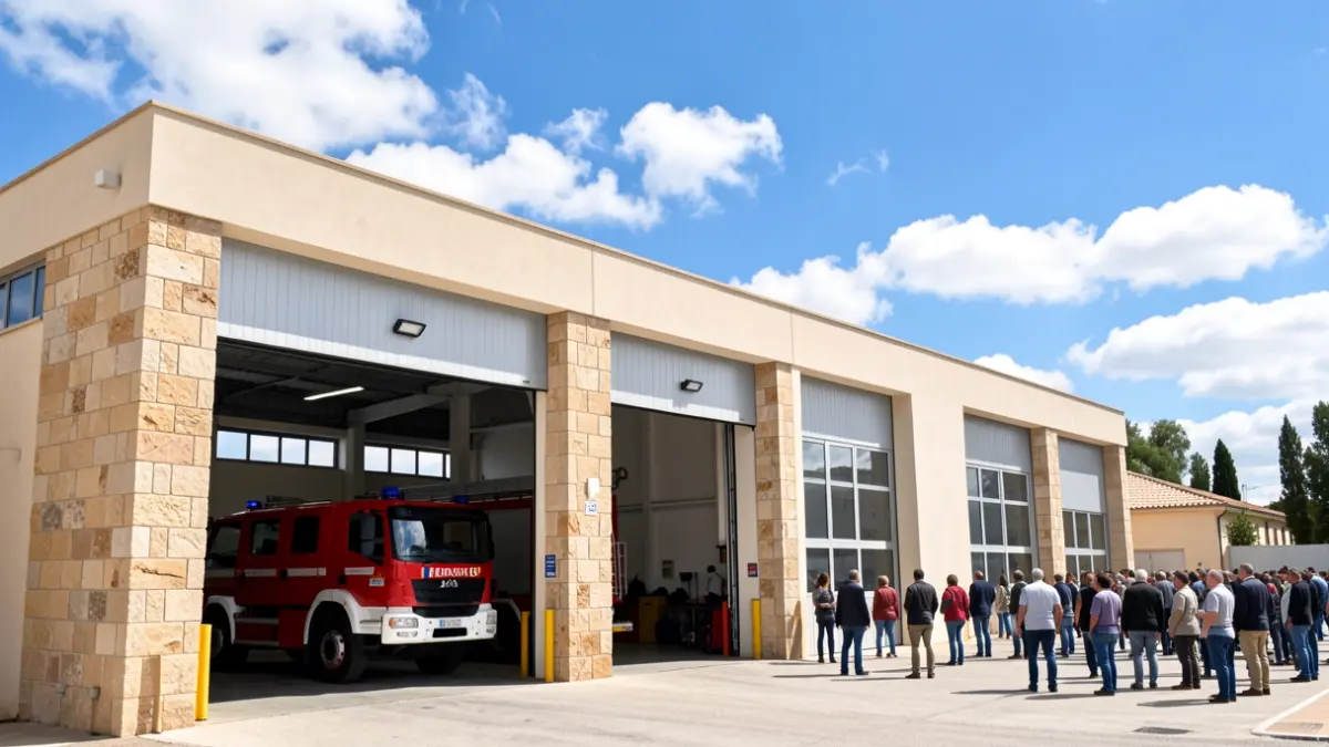 Facade of a new fire station under construction in the Los Vélez region, Almería.