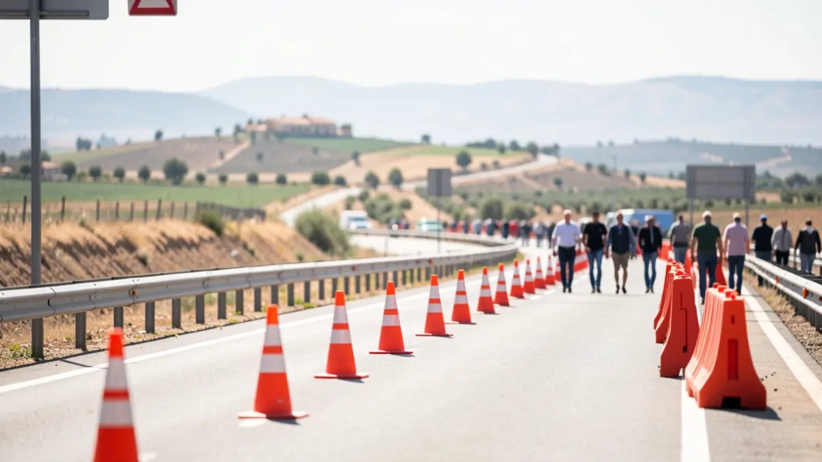 Imagen genérica de obras en una autovía andaluza con señalización de tráfico.