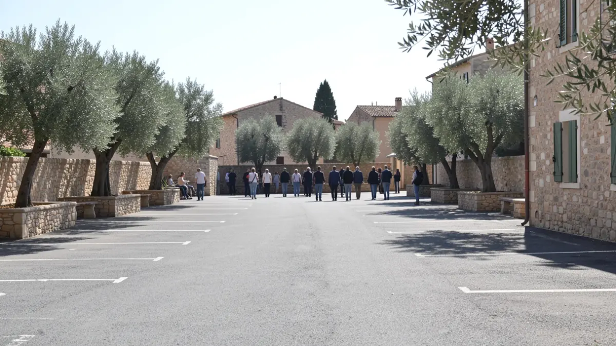 Generic image of an outdoor parking area in a Mediterranean setting.