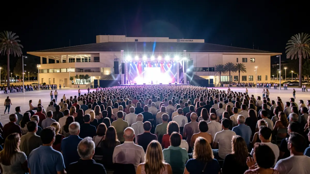 Image of a crowded concert at the explanada of the Riberas del Guadaíra Auditorium in Alcalá de Guadaíra.