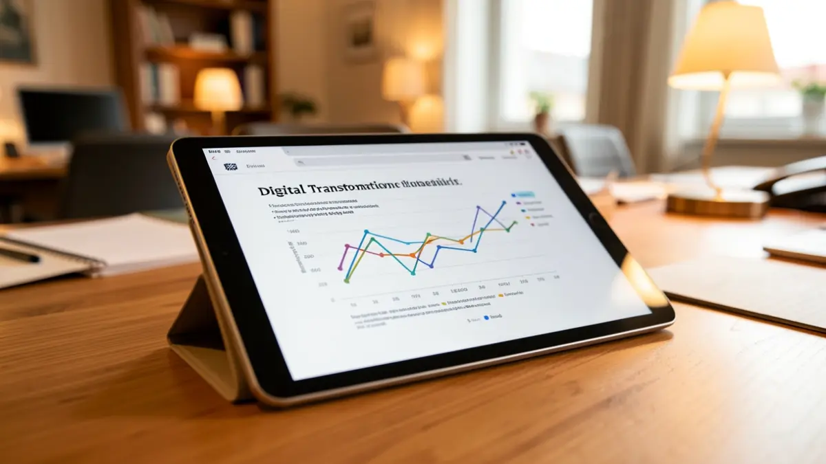 Image of a tablet showing digital transformation graphics.
