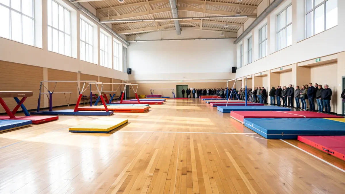 Imagen genérica de un pabellón deportivo vacío con material de gimnasia.