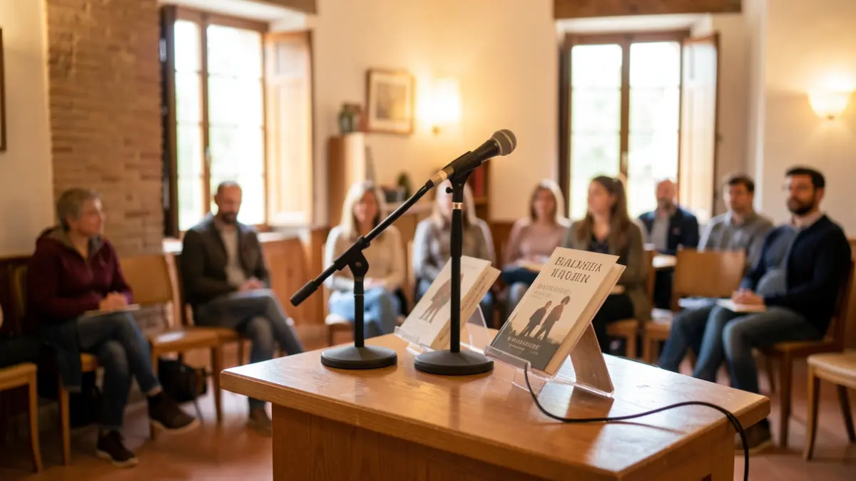 Interior of a youth center in Andalucía set up for a book presentation.