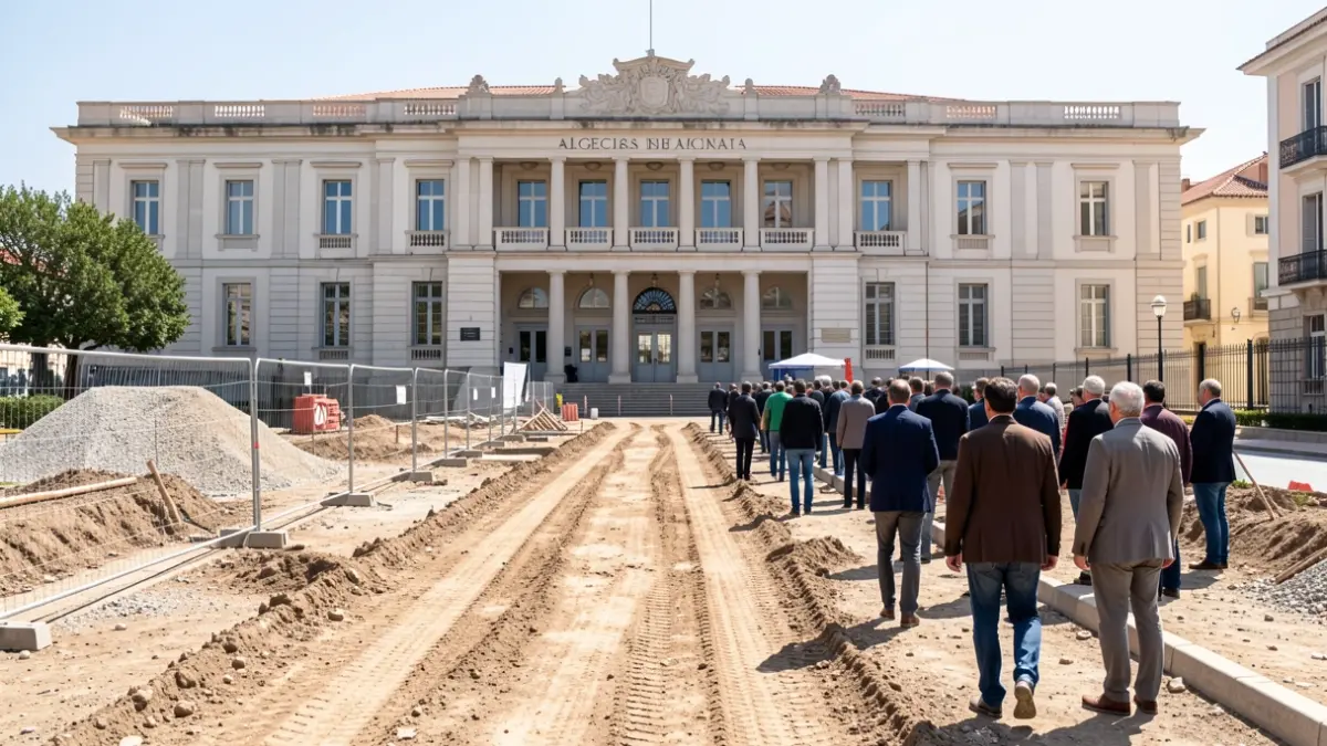Imagen genérica de un acceso provisional a un edificio judicial en obras.