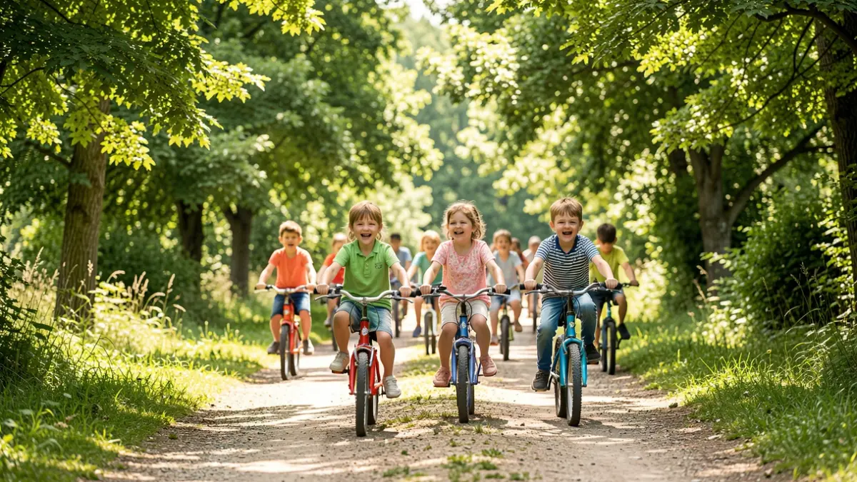 Imagen genérica de niños practicando ciclismo de montaña en un entorno natural.