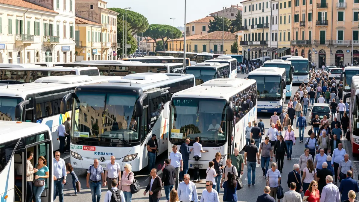Imagen genérica de una terminal de autobuses concurrida.