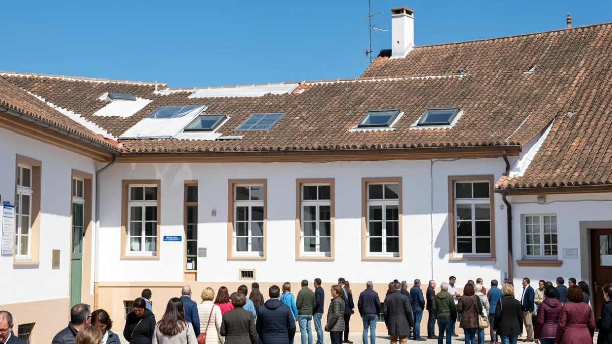 Generic image of the facade of an educational center in Andalusia with recent roof repairs.