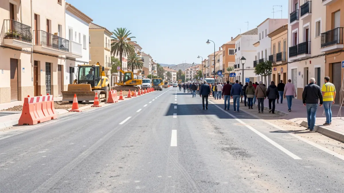 Imagen de las obras de un nuevo vial en Ronda, Andalucía, con maquinaria de construcción.