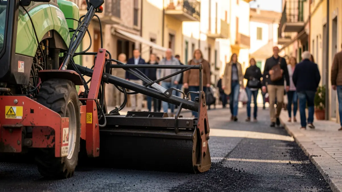 Image of asphalt paving machinery on a street in Sanlúcar de Barrameda.