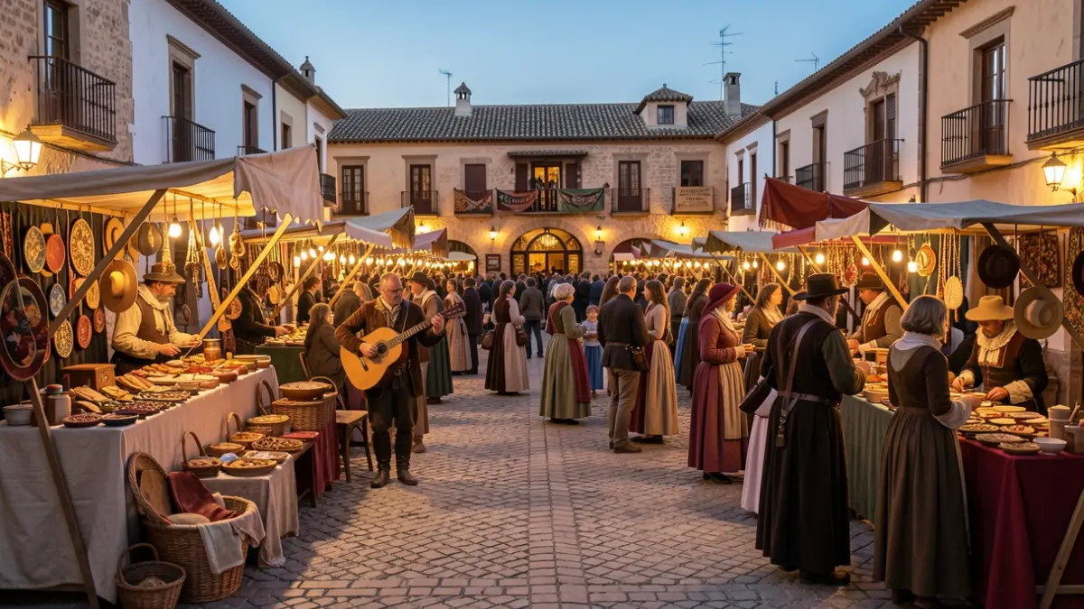 Medieval market in Plaza de la Paz, Sanlúcar de Barrameda, during the Month of Circumnavigation.