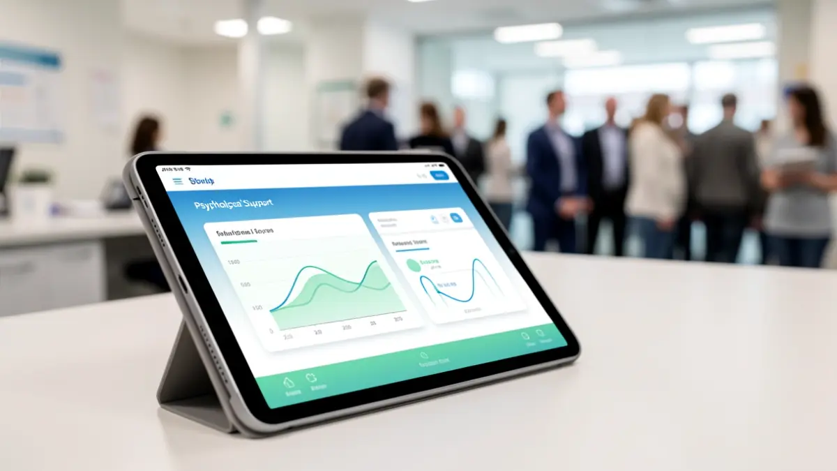 Pantalla de una aplicación móvil de apoyo psicológico para pacientes oncológicas.
