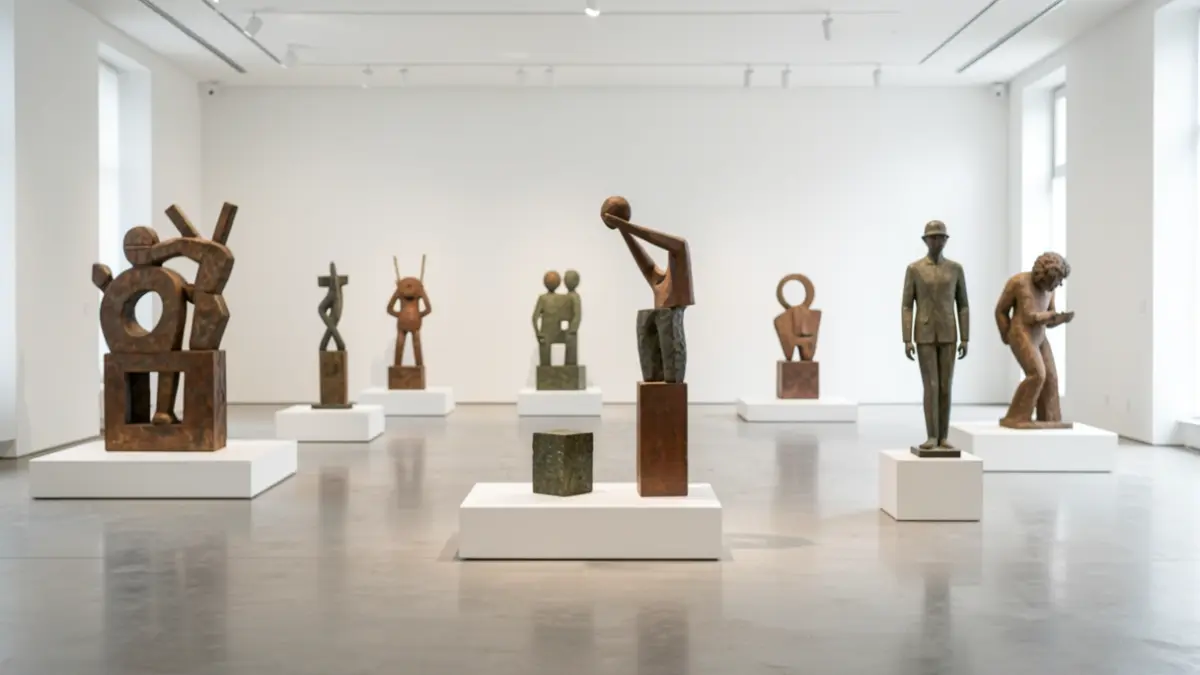 Exposición de esculturas finalistas de GranArte 2026 en el hall de la Diputación de Granada.
