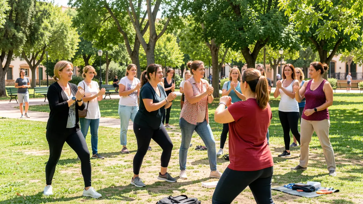 Image of women participating in a self-defense workshop in an Andalusian park.