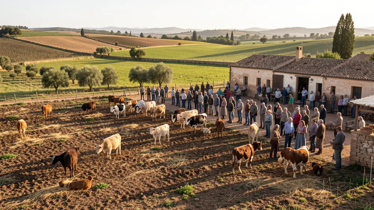 Imagen genérica de un evento agropecuario en Andalucía con campos y ganado.