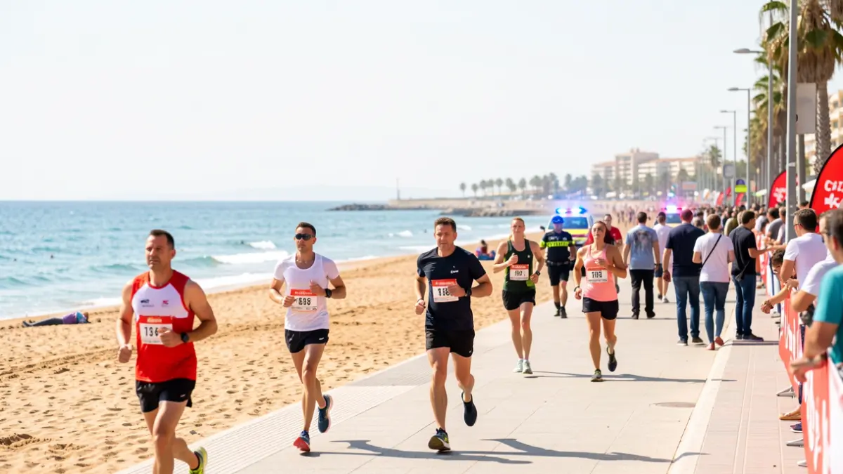 Generic image of a popular race on the coast of Torremolinos with elements of the National Police and Cruz Roja.