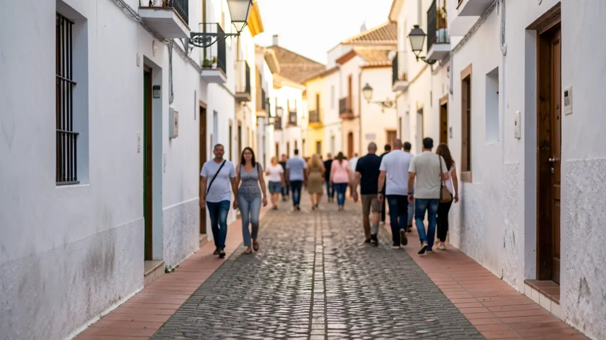 Imagen de una calle tradicional en un municipio andaluz con pavimentación de piedra.