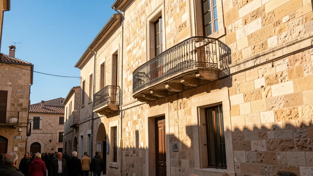 Historic stone facade in an Andalusian city under sunlight.