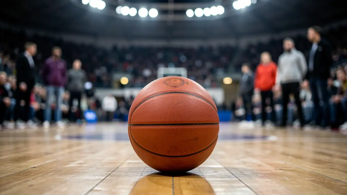 Imagen genérica de un balón de baloncesto sobre el parqué de un pabellón deportivo.
