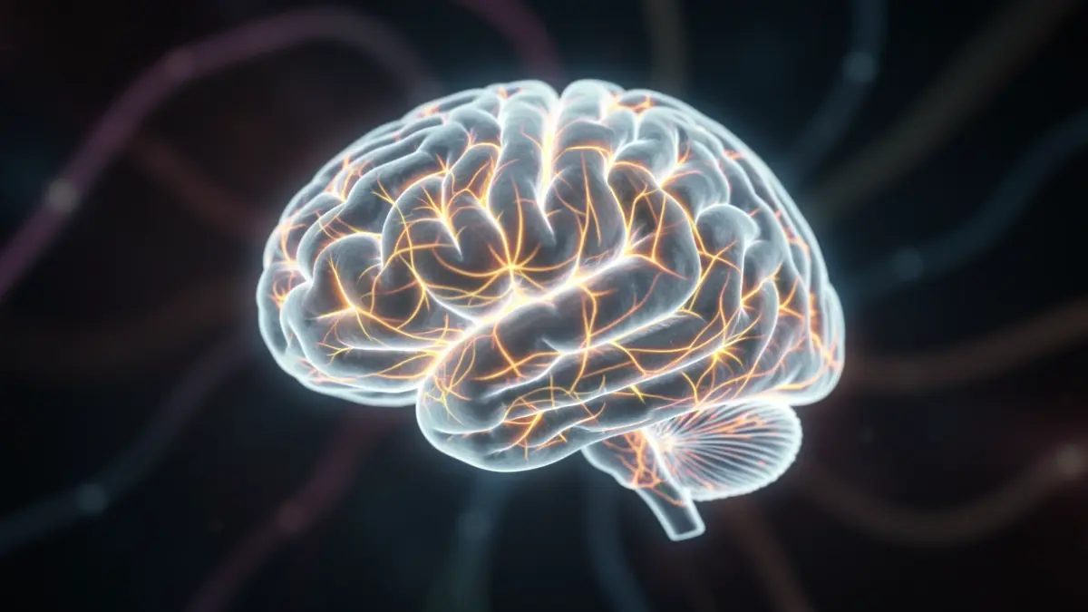 Imagen de un escáner cerebral con vías neuronales brillantes, representando trastornos del sueño.