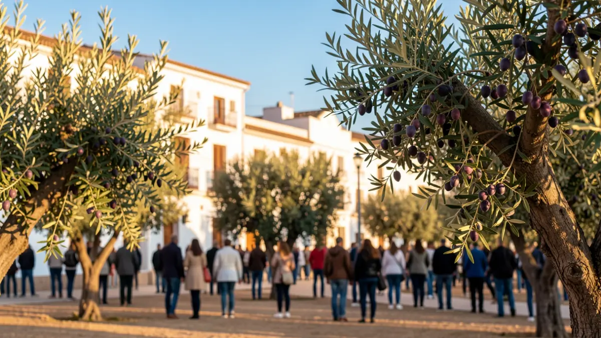 Olivos municipales en Vícar cargados de aceitunas durante la temporada de recogida.