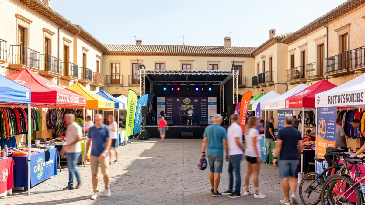 Generic image of an outdoor sports fair in an Andalusian square.