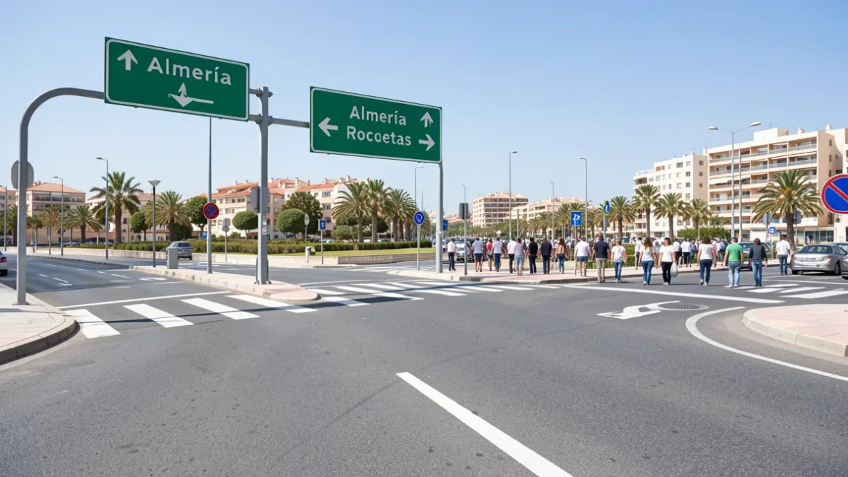 Image of a modern road intersection in Poniente Almeriense, symbolizing connectivity and mobility.