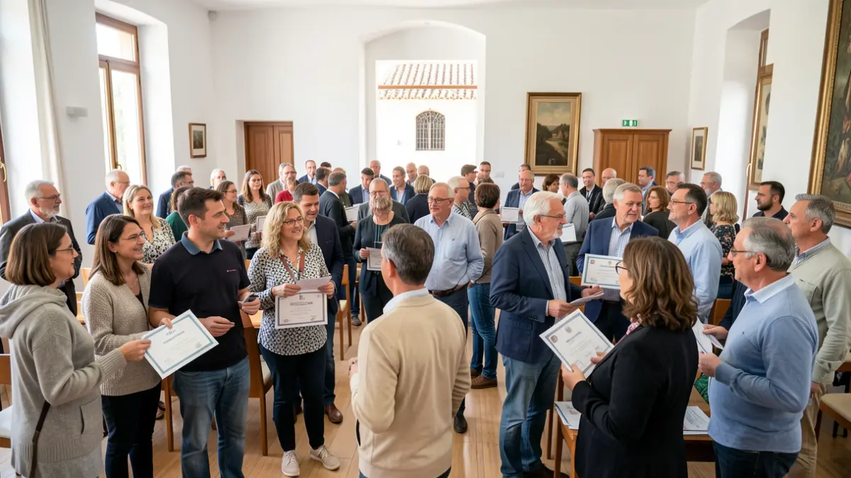 Imagen de un encuentro comarcal sobre salud y bienestar en un salón de plenos andaluz.