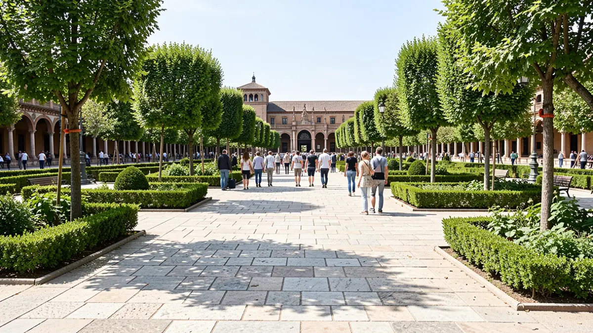 Imagen genérica de la Plaza de España de Villa del Río con trabajos de limpieza.