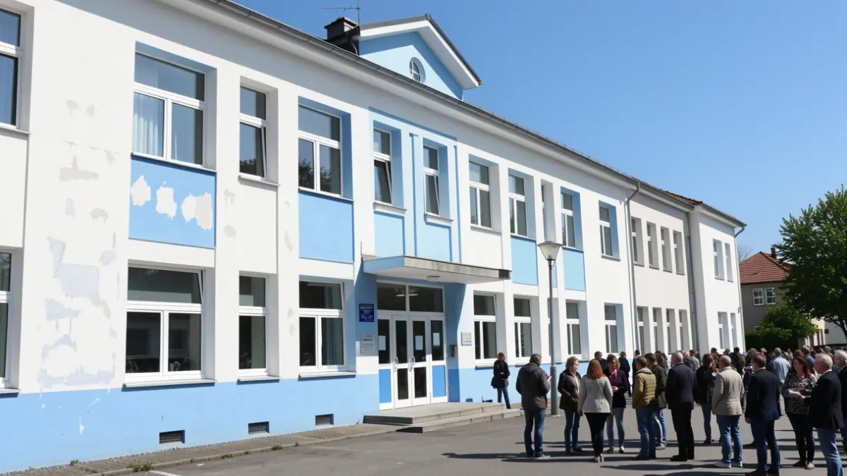 Facade of the CEIP Poeta Molleja with maintenance work.