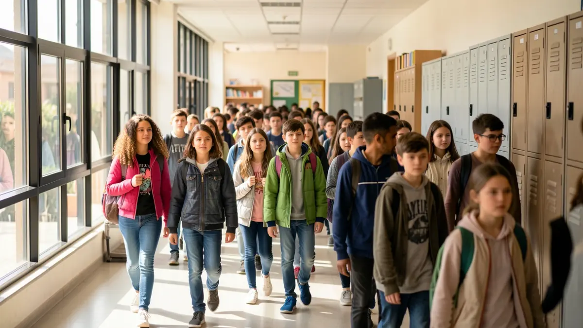 Imagen de estudiantes en un pasillo de instituto en Andalucía.