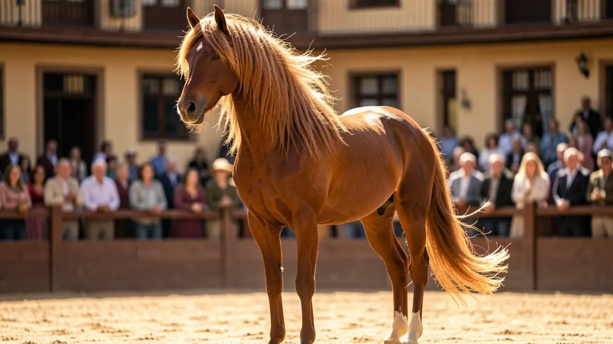 Cartujano horse in an equestrian exhibition in Gines.