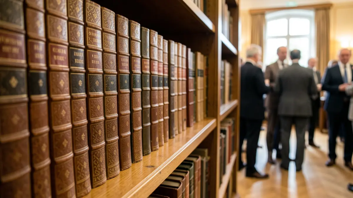 Generic image of a collection of antique books with luxury bindings.