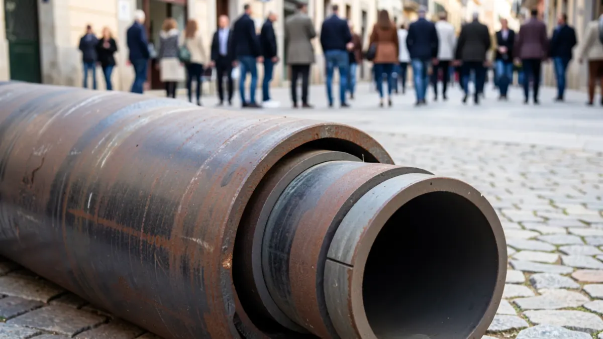 Imagen genérica de tuberías de hierro dúctil y sistemas de renovación de alcantarillado en obras urbanas.