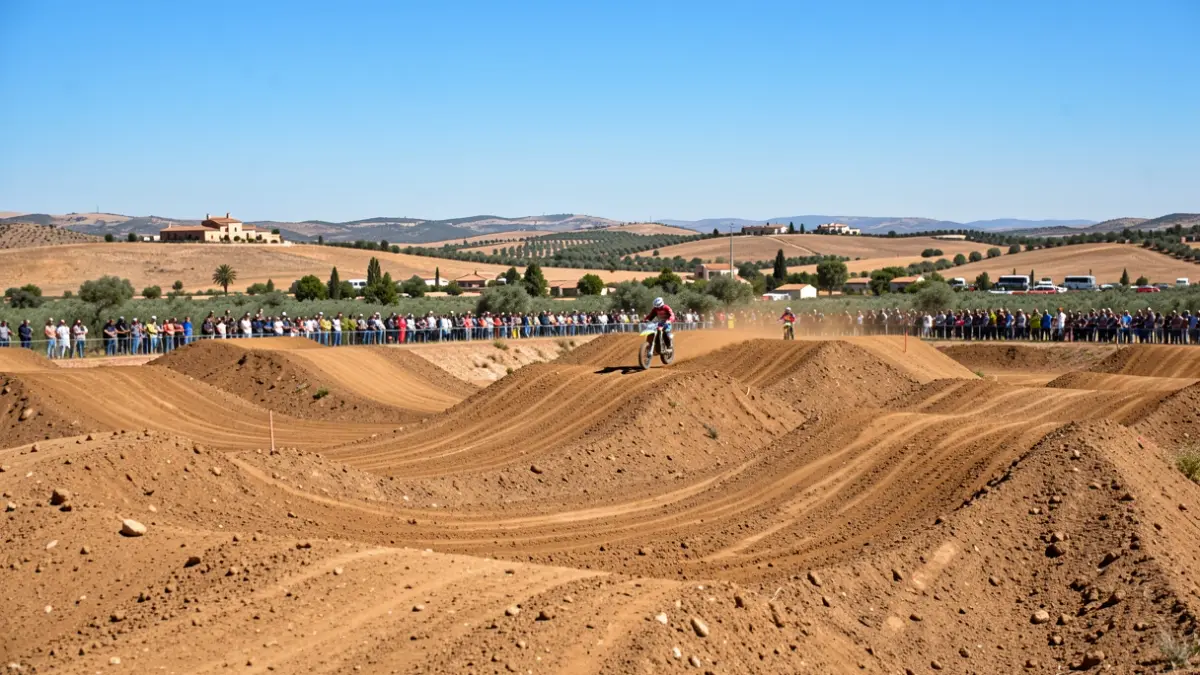 Generic image of a motocross circuit with jumps and turns on a sunny day.