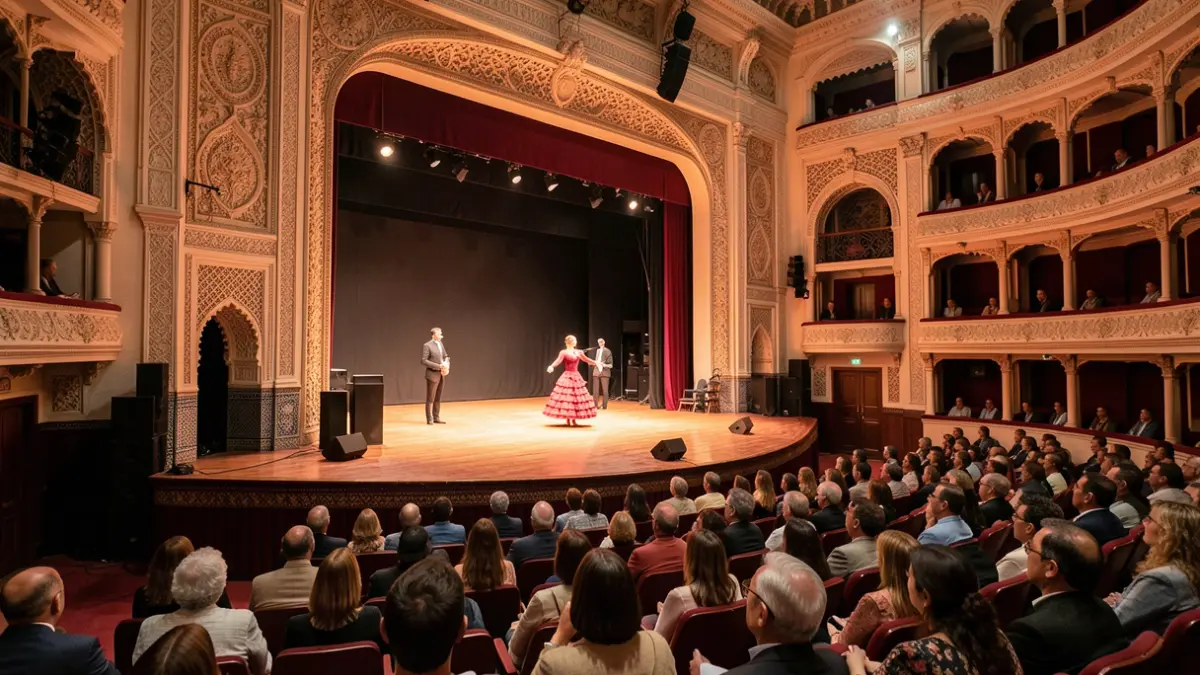 Interior of the Tomás Salas Theater in Álora prepared for a tribute gala.